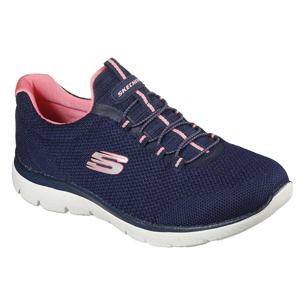 Womens Skechers Sport Summits Cool Classic Blue Navy Pink Mesh Shoes