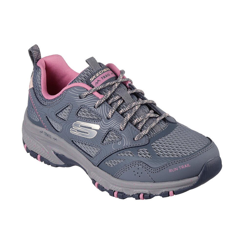 Womens Skechers Sport Hillcrest Pure Escapade Gray Pink Leather Shoes - Gray