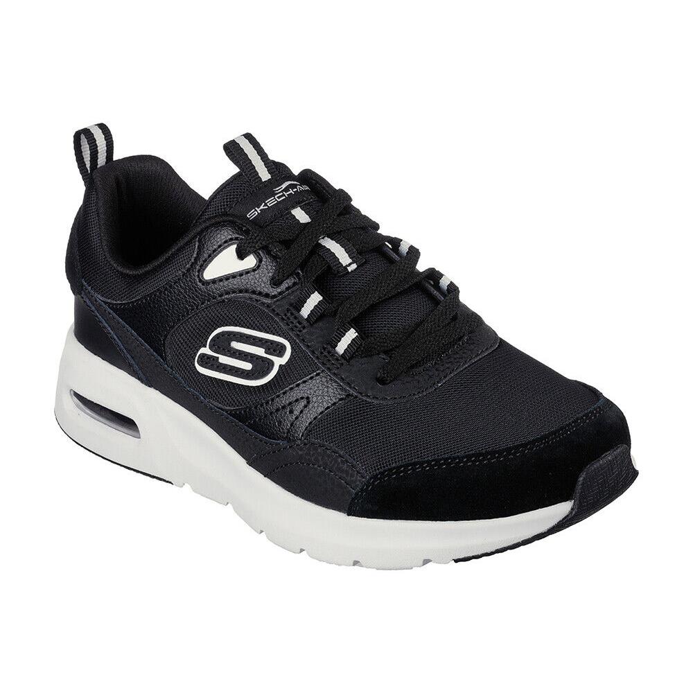 Womens Skechers Sport Skech-air Court Cool Avenue Black White Suede Shoes