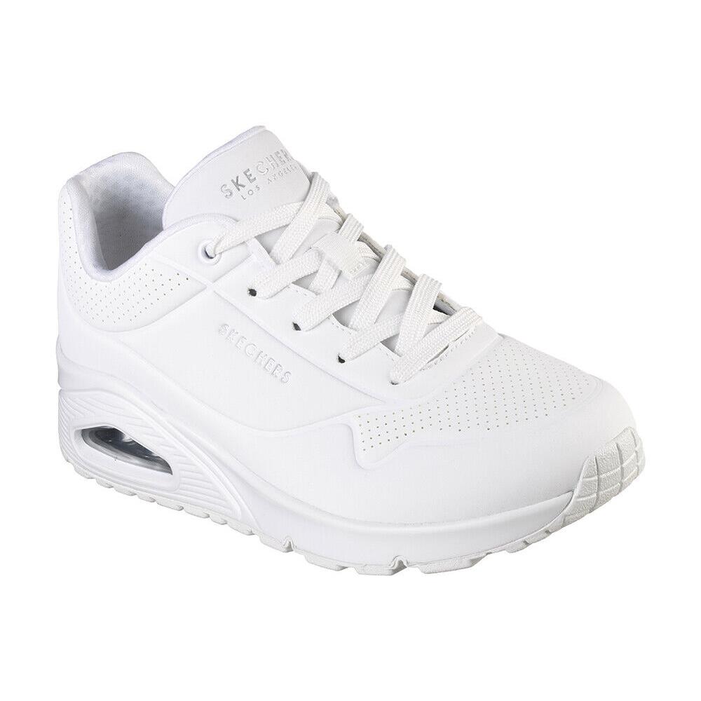 Womens Skechers Street Uno Stand ON Air White Leather Shoes - White