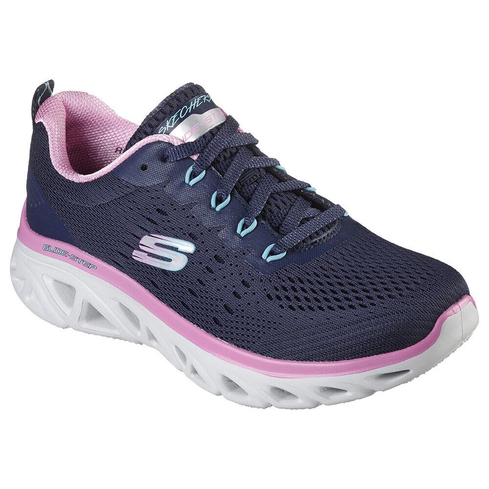 Womens Skechers Glide-sted Sport Fresh Charm Blue Navy Pink Mesh Shoes