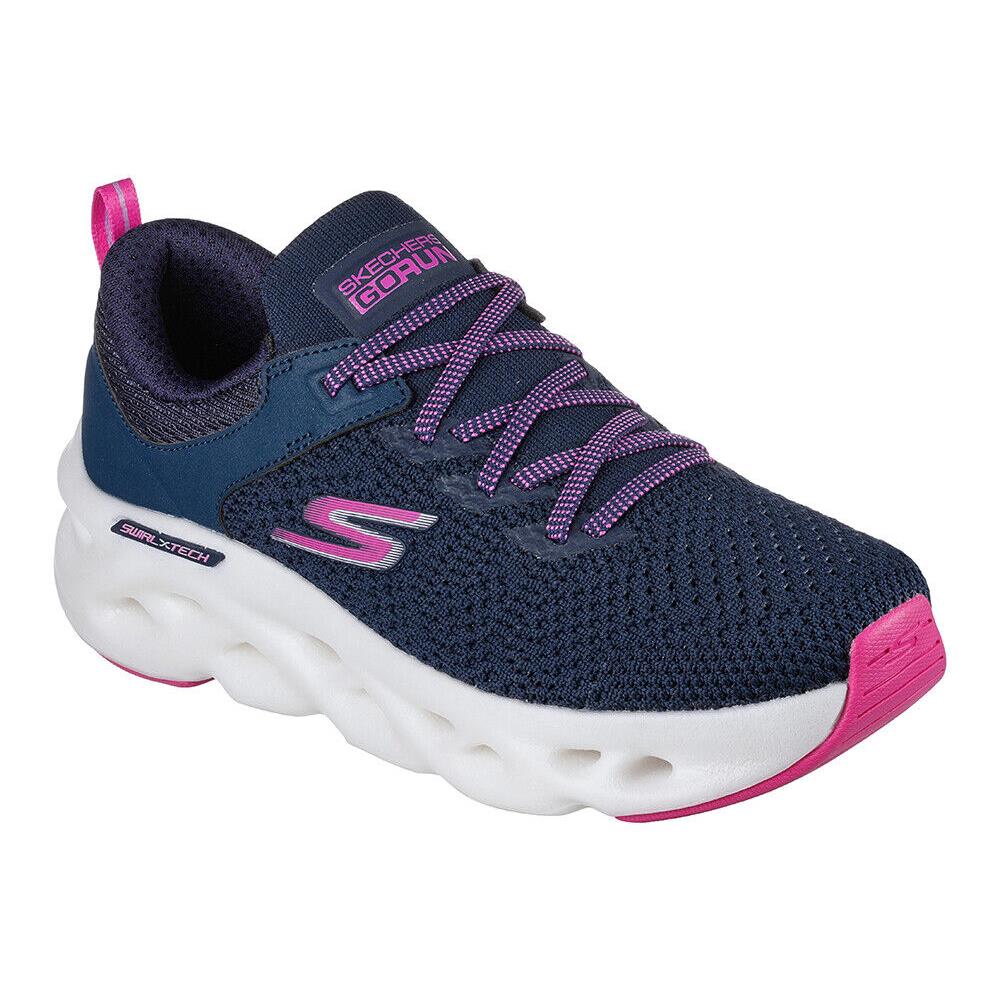 Womens Skechers Gorun Swirl Tech Dash Charge Blue Navy Pink Mesh Shoes