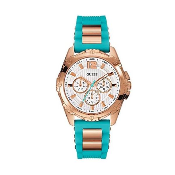 Guess Women`s Analog Intrepid 2 Rose Gold Tirquaz Rubber Strap W0325L10 Watch