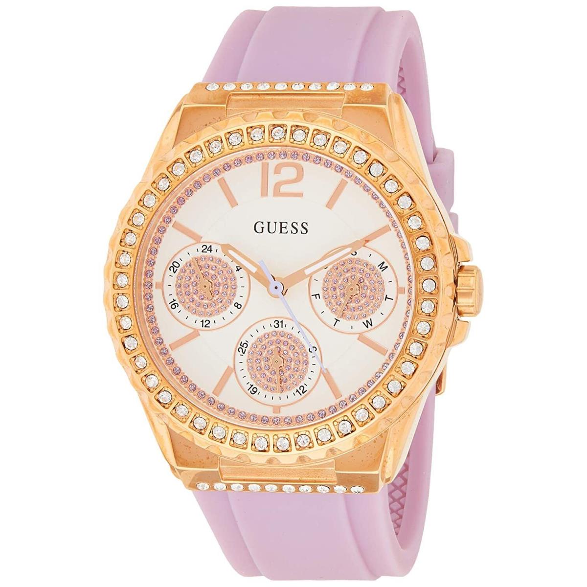 Guess Analog Display White Dial Pink Rubber Strap Women`s Watch W0846L6