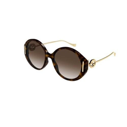 Gucci GG 1202S 003 Havana-gold/brown Oversize Round Women`s Sunglasses