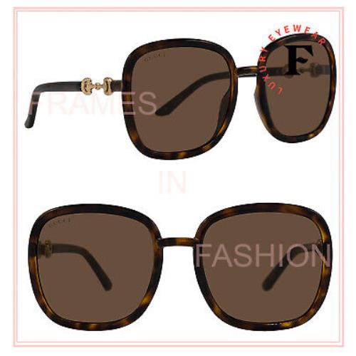 Gucci Horsebit 0893 Gold Brown Rectangular Gg0893s 002 Retro Fashion Sunglasses