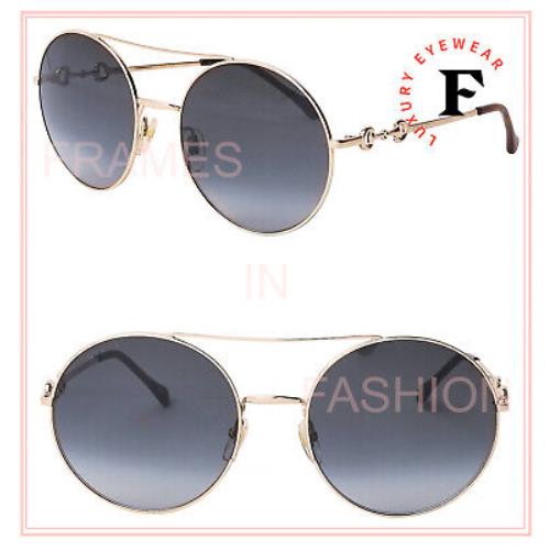 Gucci Horsebit 0878 Gold Gray Round Unisex Gg0878s 001 Retro Fashion Sunglasses