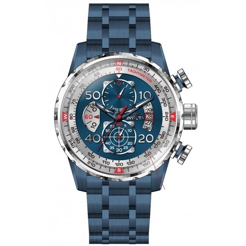 Invicta Aviator Chronograph Quartz Blue Dial Men`s Analog Wrist Watch 40705 - Dial: Blue, Band: Blue