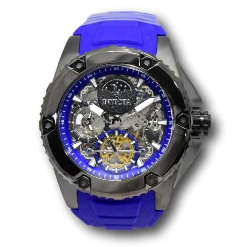Invicta Akula Automatic Men`s 51mm Dual Time Skeleton Dial Gunmetal Watch 42767 - Dial: Purple, Band: Purple, Bezel: Gray