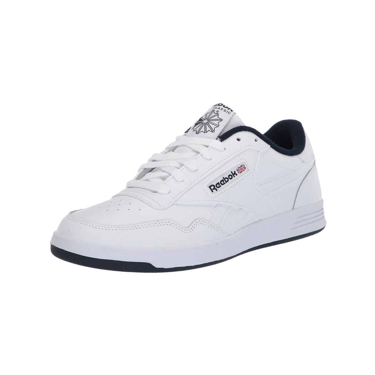 Reebok Club Memt White Faux Leather Navy Blue Memory Foam Men Tennis Shoes - White