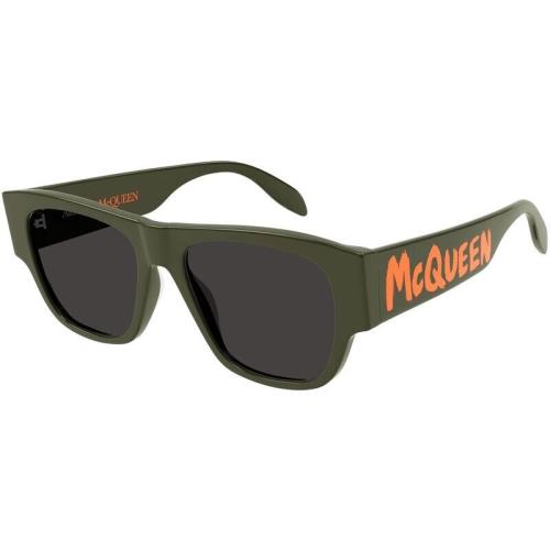 Alexander Mcqueen AM0328S 003 Green Orange Print Grey Lens Square Sunglasses