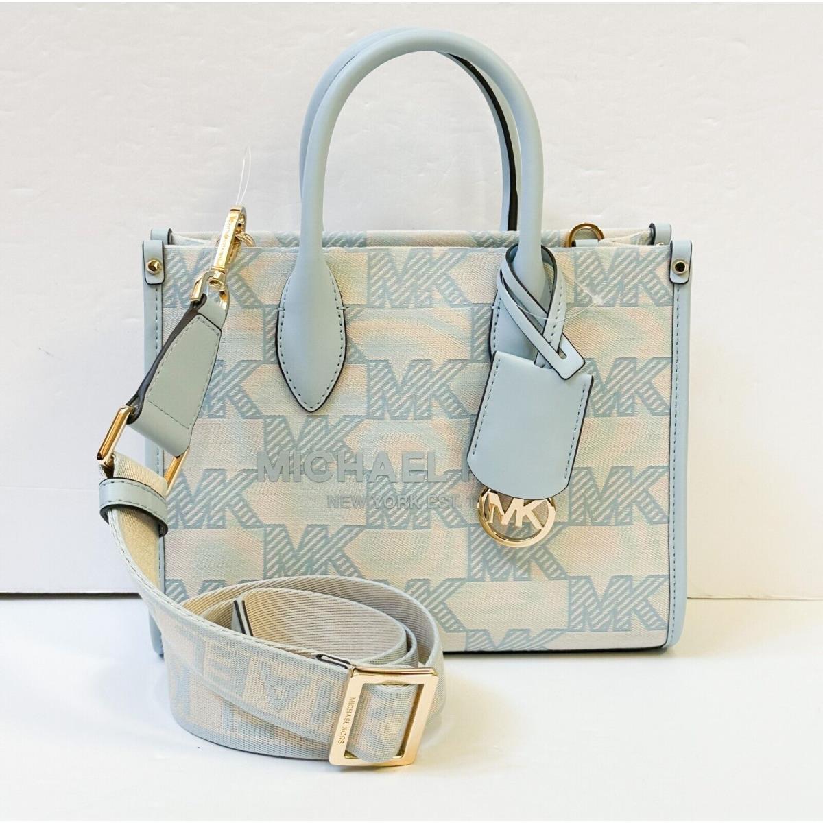 Michael Kors Mirella Small Shopper Crossbody Satchel Bag Graphic Logo Large MK MK BEIGE BLUE