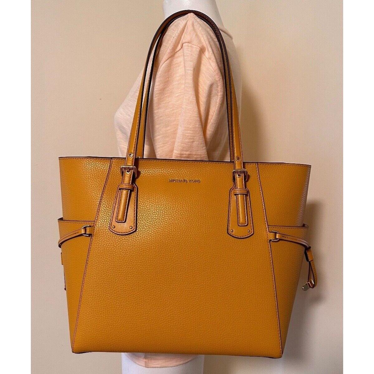 Michael Kors Voyager East West Pebbled Leather TZ Tote Shoulder Bag Yellow Pebbled leather/Gold