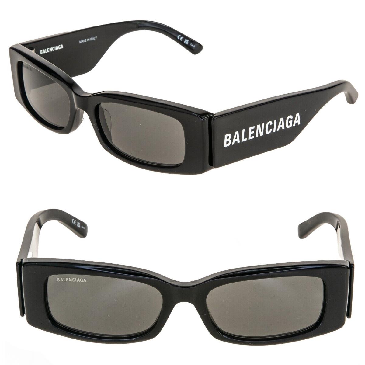 Balenciaga Max Square 0260 Black 001 Fashion Logo Narrow Slim Sunglasses BB0260