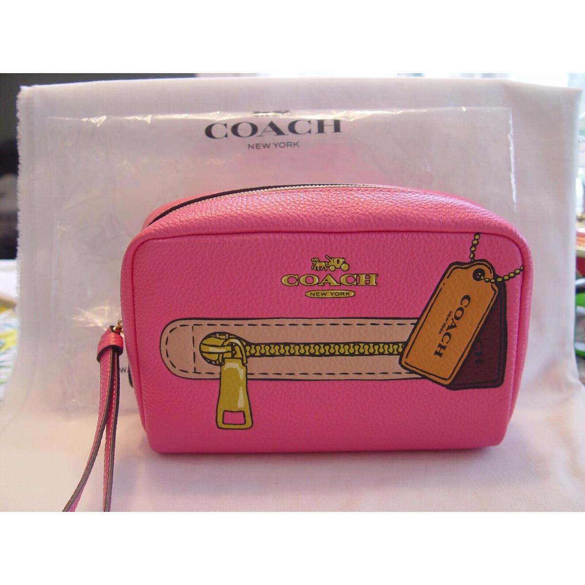 Coach Dempsey Boxy Cosmetic Makeup Case 20 Hot Pink with Trompe L`oeil Print