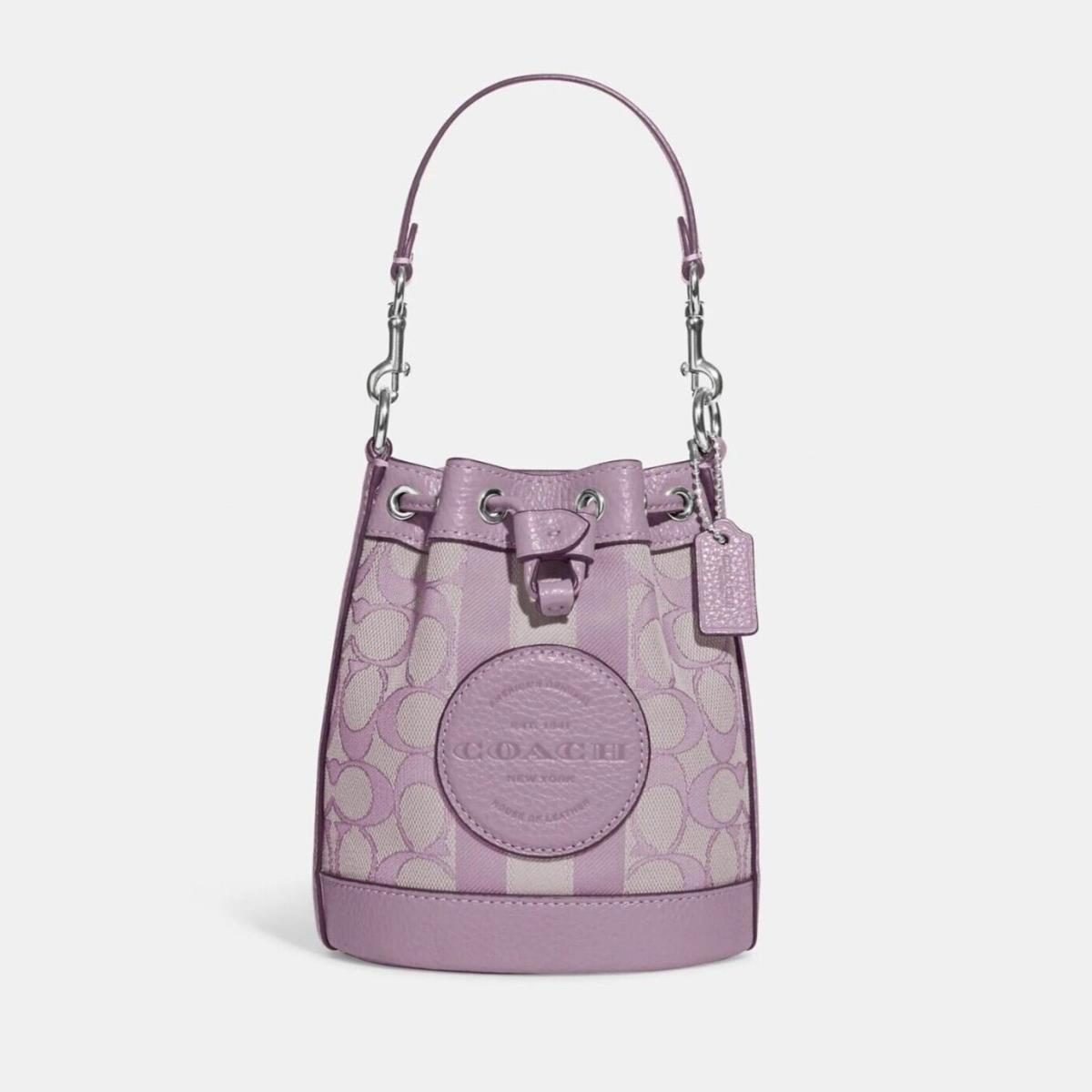 Coach Mini Dempsey Bucket Bag Signature Jacquard w/ Stripe Coach Patch Purple