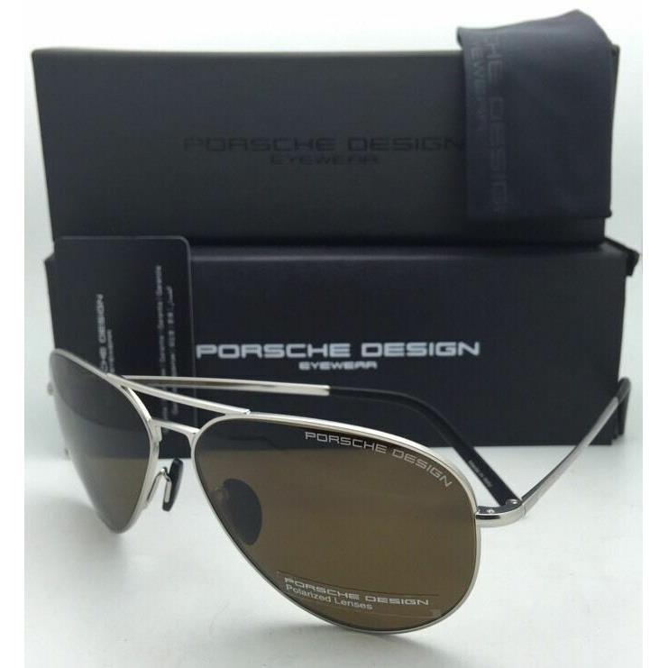 Porsche Design Aviator Sunglasses P`8508 M Silver Frames Brown Polarized Lenses