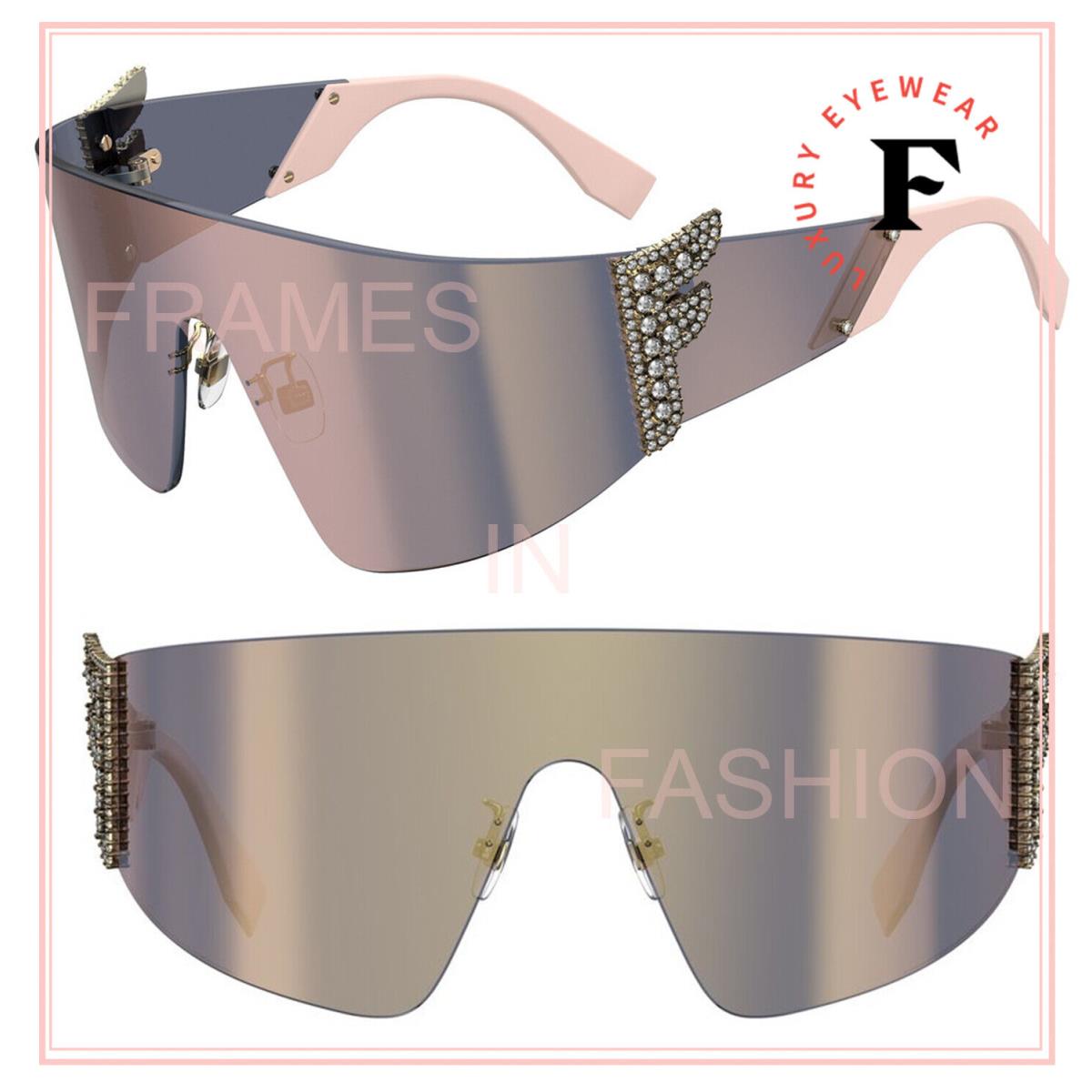 Fendi 0382 FF Freedom FF0382S Rose Gold Pink Mirrored Wrap Shield Sunglasses