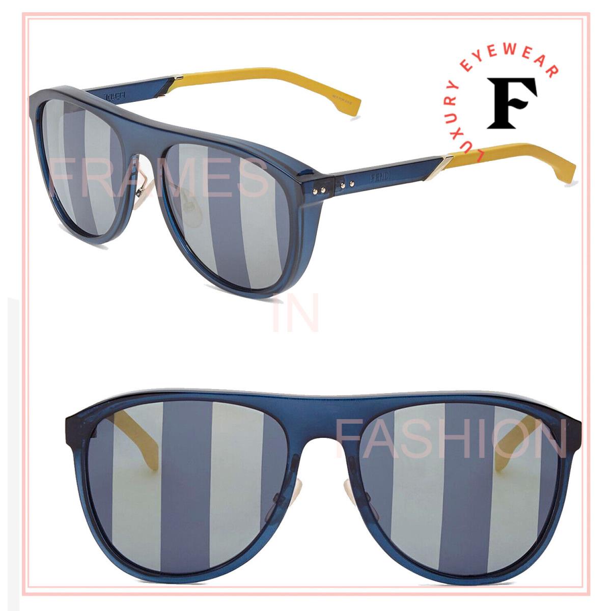 Fendi Botanical 0085 Pequin Blue Yellow Stripe Mirror Sport Sunglasses FFM0085S