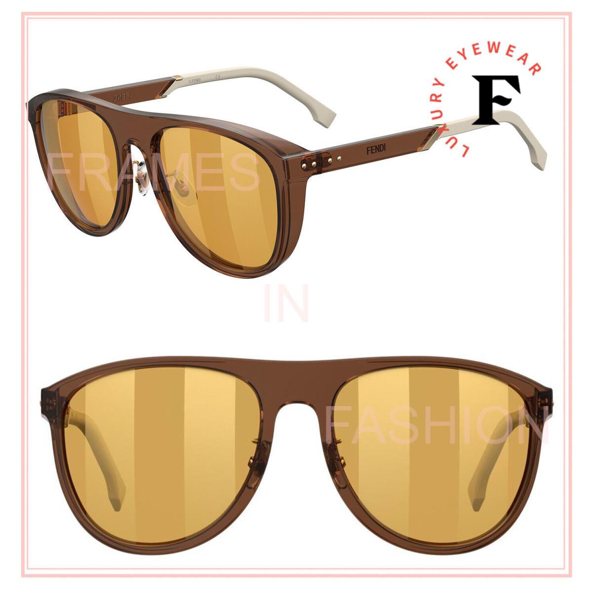 Fendi Botanical 0085 Pequin Brown Gold Stripe Mirrored Sport Sunglasses FFM0085S