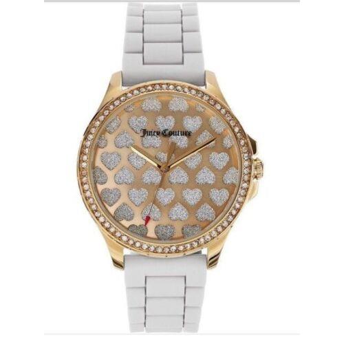 Juicy Couture Ladies Watch Gwen Gold Crystal Hearts White Silicone Band