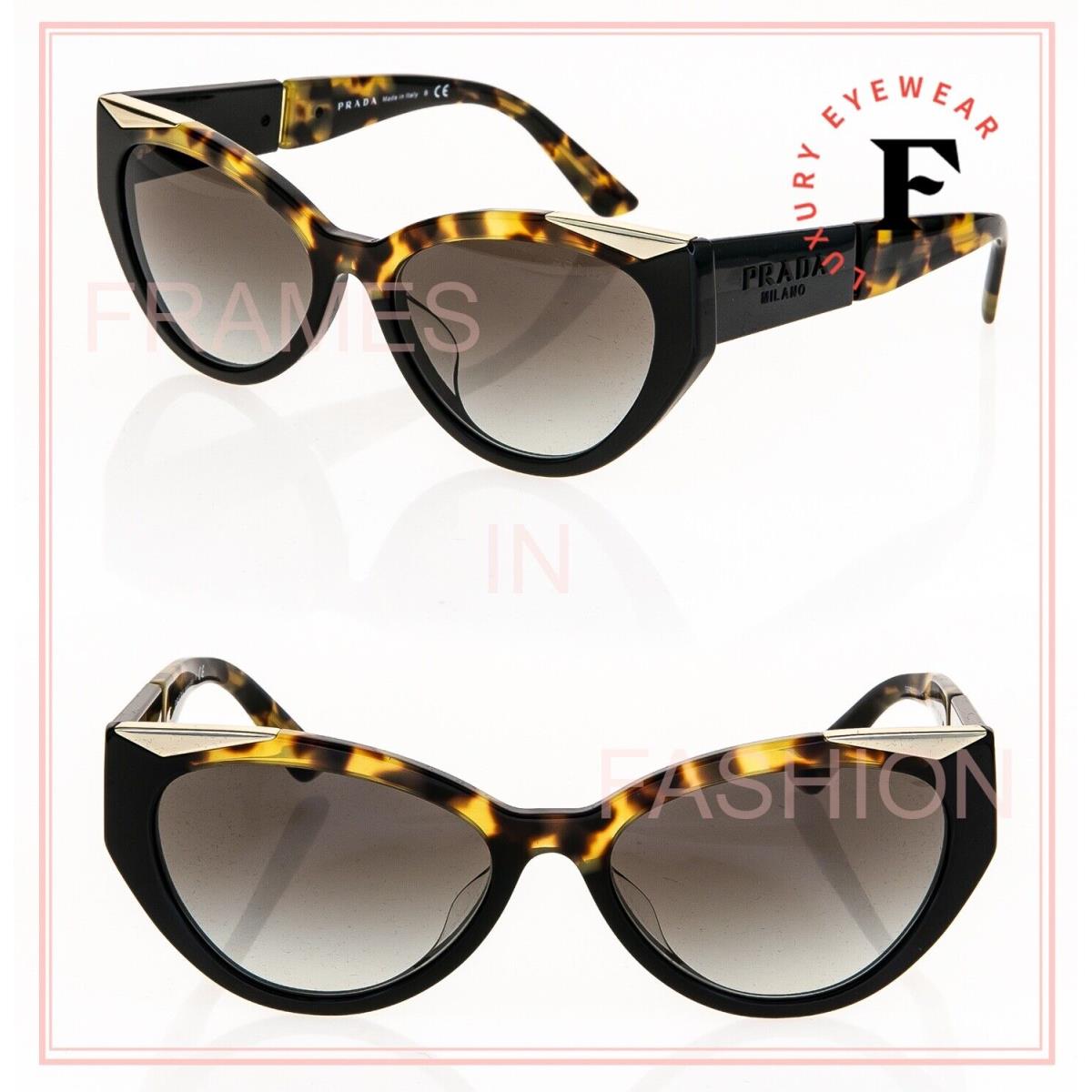 Prada Symbole Black Havana Gold Triangle PR03WSF 03W Cat Eye Fashion Sunglasses