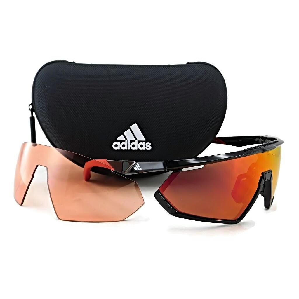 Adidas Sport Sunglasses SP0001 01L - Shiny Black / Red Mirror + Bonus Lens