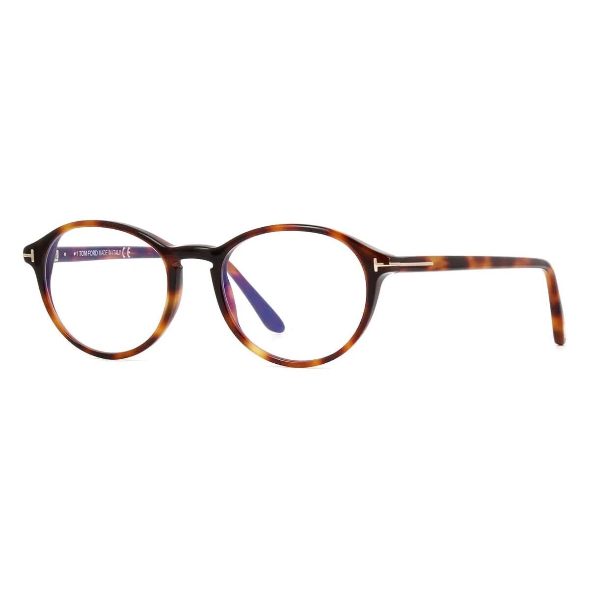 Tom Ford FT TF5753-B 053 Oval Light Havana/blue Block Eyeglasses - Frame: Light Havana