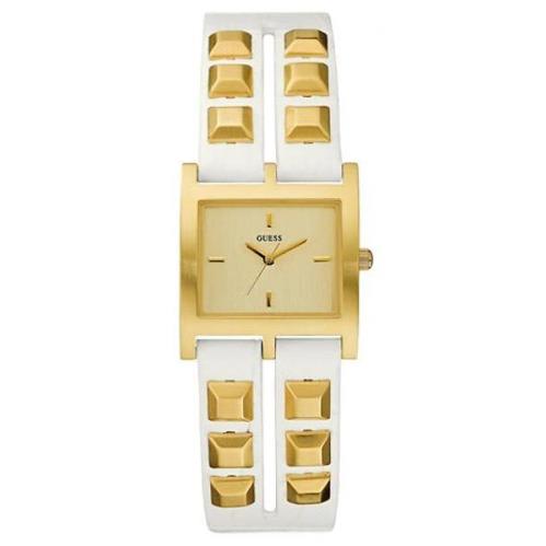 Guess White Leather Strap with Gold Tone Studs+dial WATCH-W85090L1