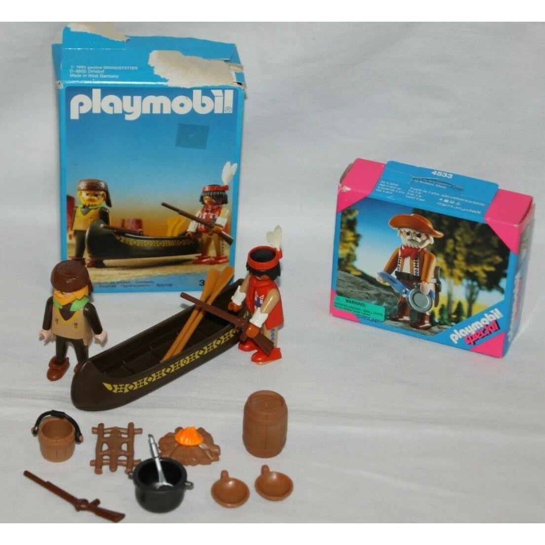 Playmobil Western Scout Indian Canoe 3397 Trapper Miner Special 4533 Box