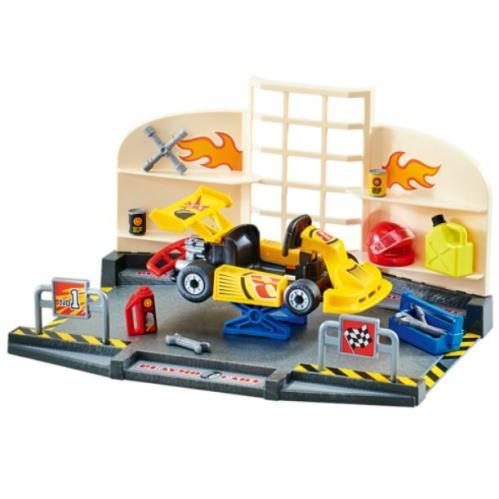 Playmobil 9827 Go Kart Workshop Pit Stop Auto Garage Rare Build Set Nip