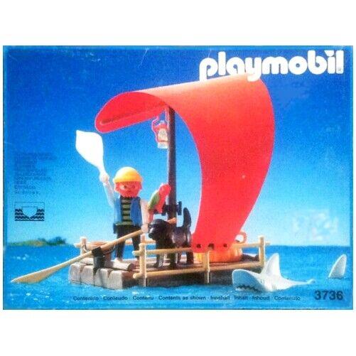 Playmobil 3736 Pirate Raft Castaway with Shark Red Sail Parrot