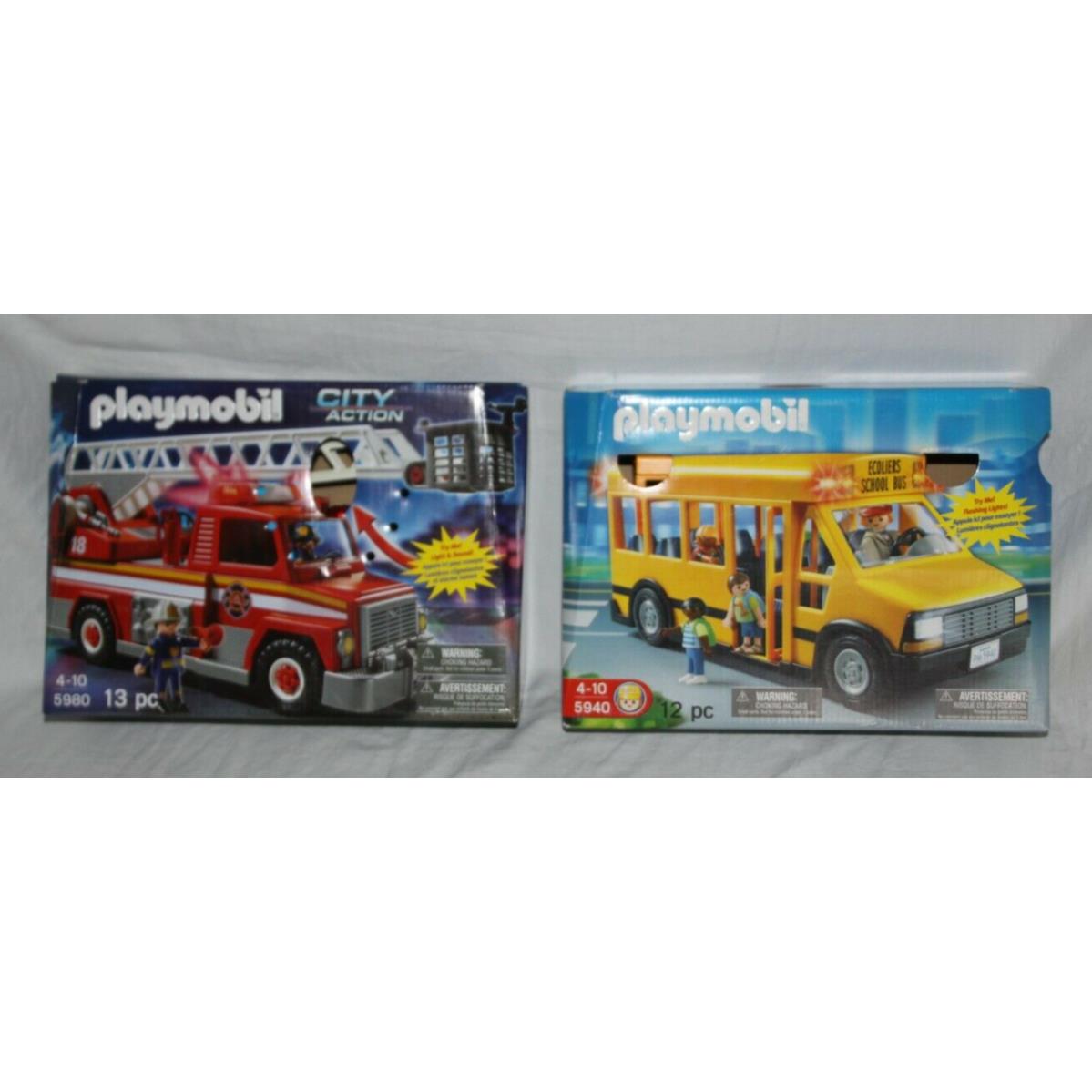 Playmobil 5940 School Bus People 5980 City Action Fire Truck Firemen
