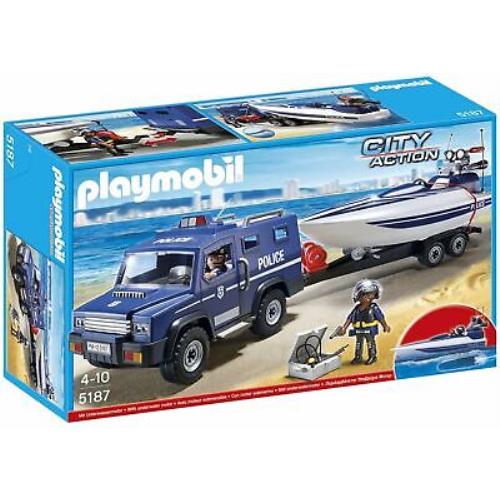 Playmobil City Action Police Truck with Speedboat 5187 90 Pieces
