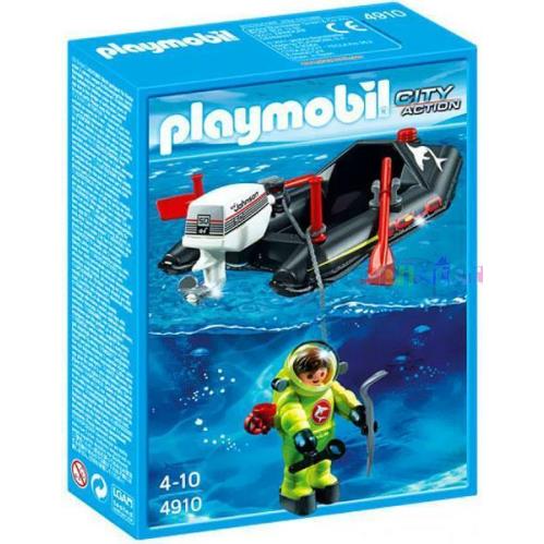Playmobil 4910 Small Boat with Deep Sea Diver Scuba Ocean Figure