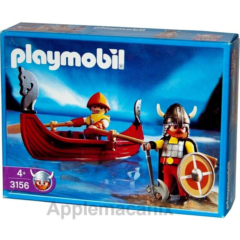 Playmobil 3156 Viking Longboat Canoe Boat 2 Figures Horn Helmet Warriors