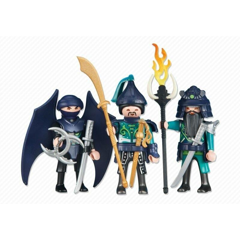Playmobil 6328 3 Green Blue Dragon Knights Samurai Soldiers Fighters Three Addon