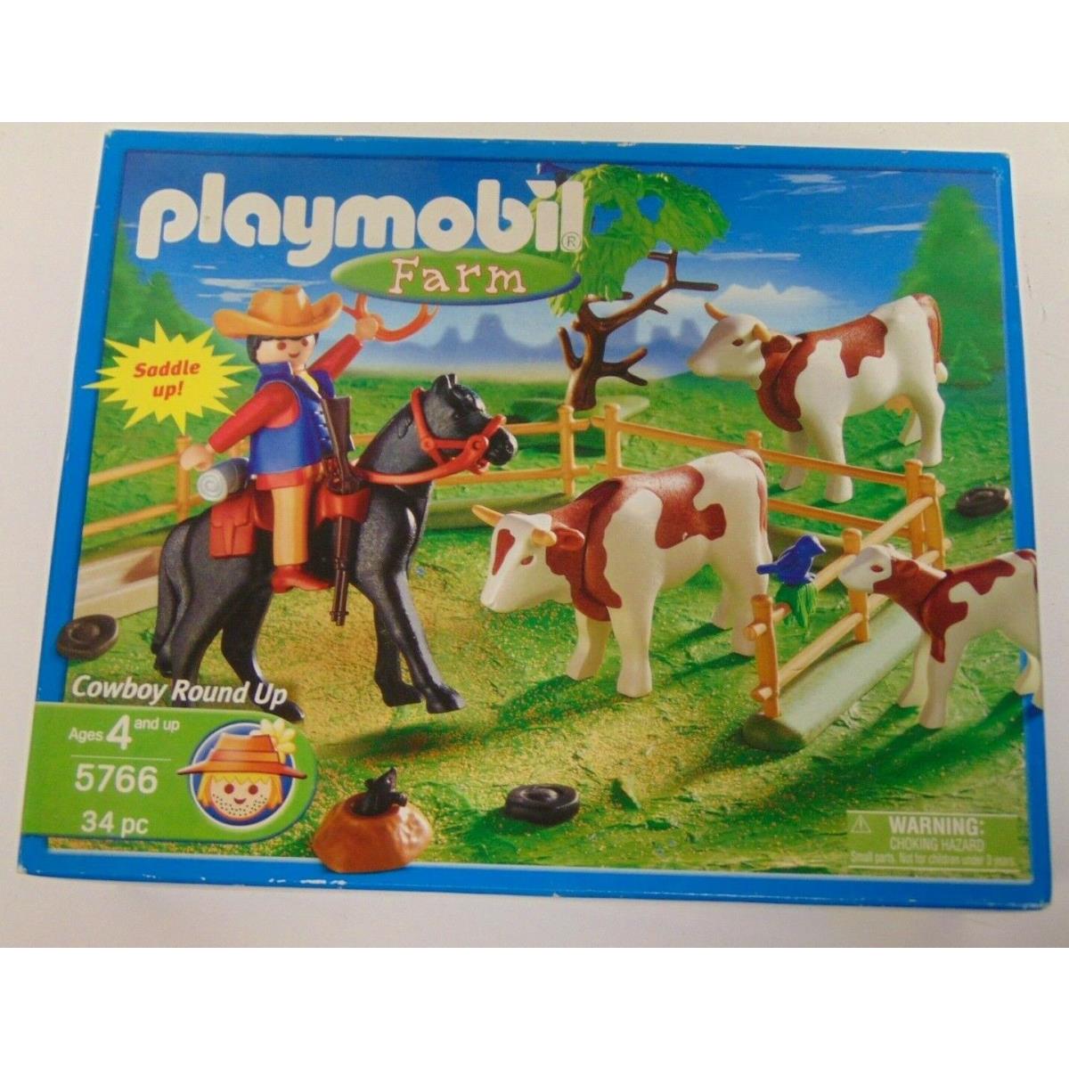 Playmobil Farm 5766 Cowboy Round Up w Cows Horse 34 pc Nrfb