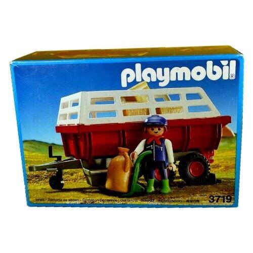 Playmobil 3719 Farmer with Red Hay Wagon Toy Set Vintage Rare