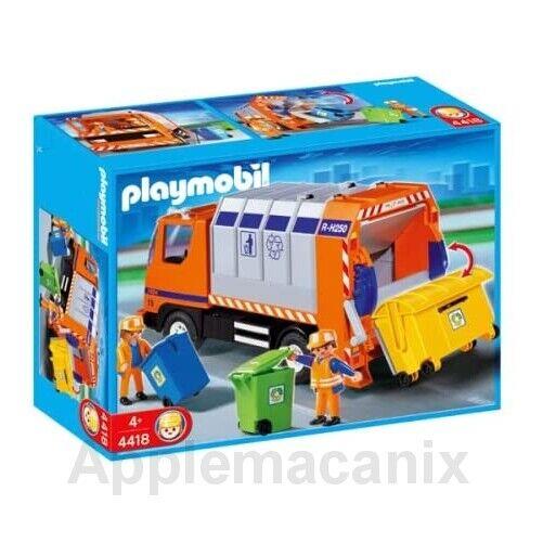 Playmobil Toy Set 418 Recycling Truck Garbage Pick Up Dumpster Trash Can Figures