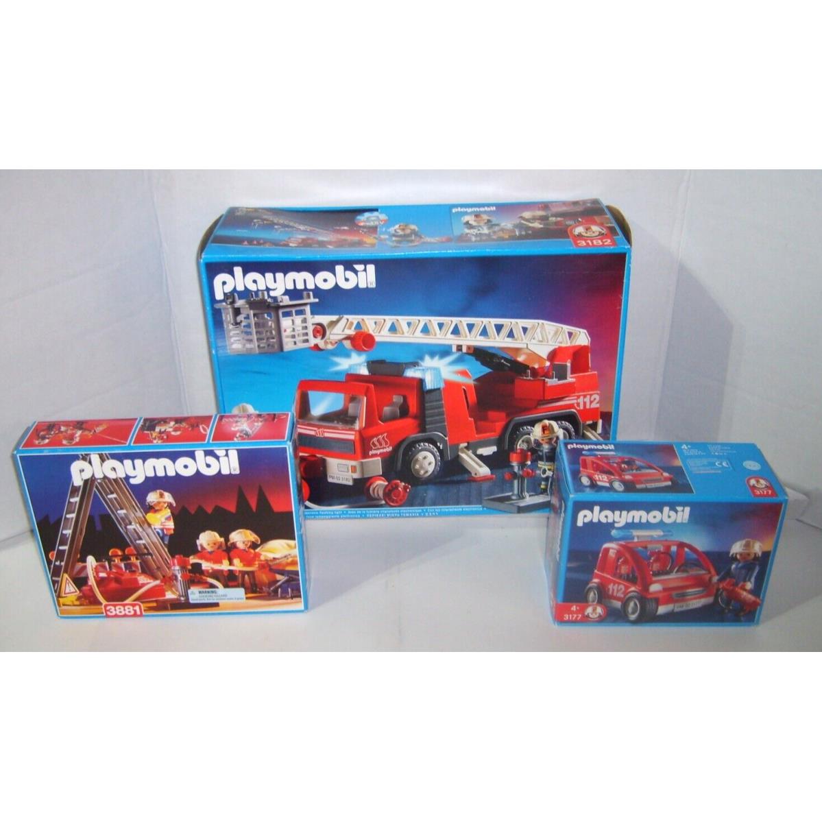 Playmobil Fire Dept Engine Truck 3182 Chief Car 3177 Rescue Jump Team Set 3881