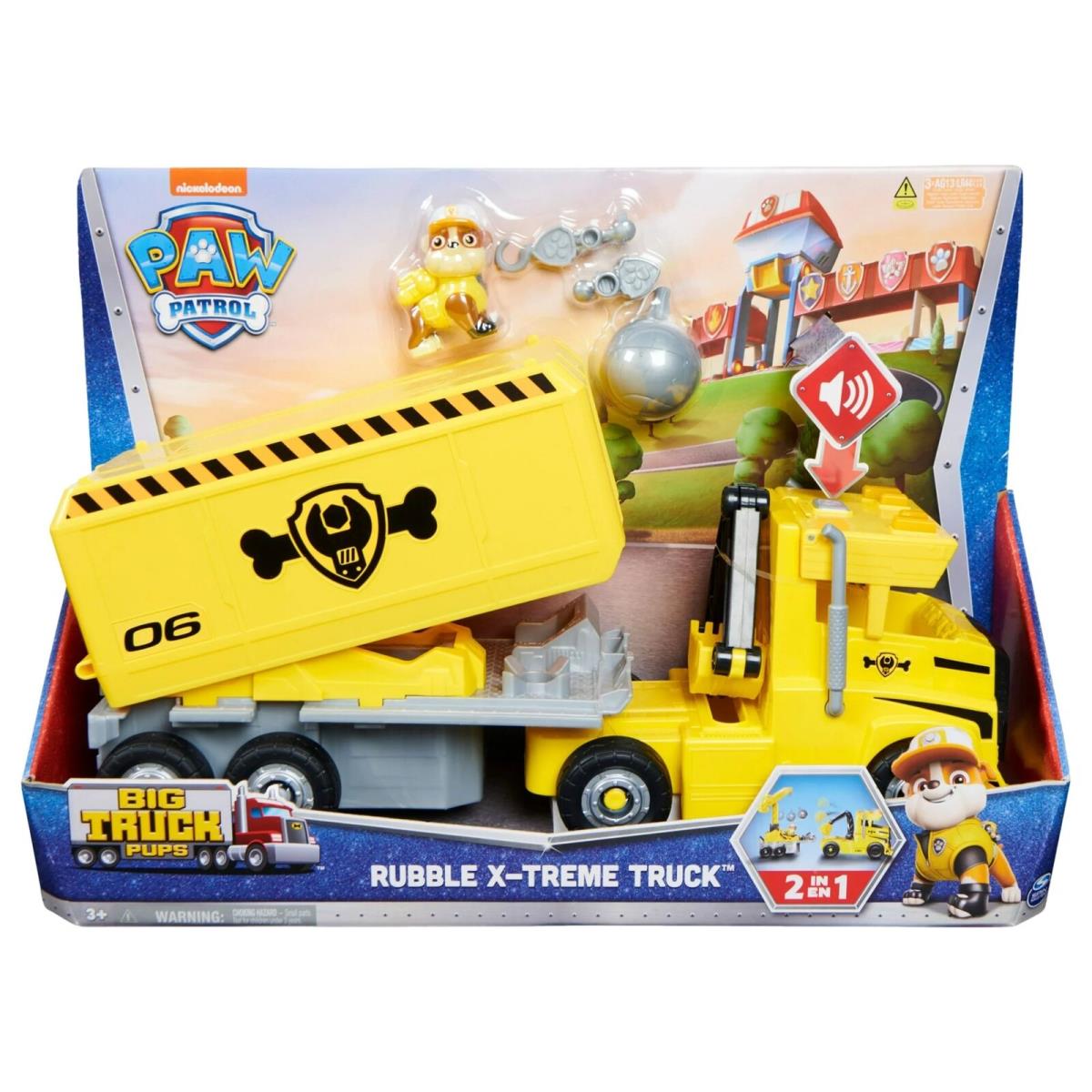 Paw Patrol Rubble 2 in 1 Transforming X-treme Truck Vehicle Figure Playset - Yellow