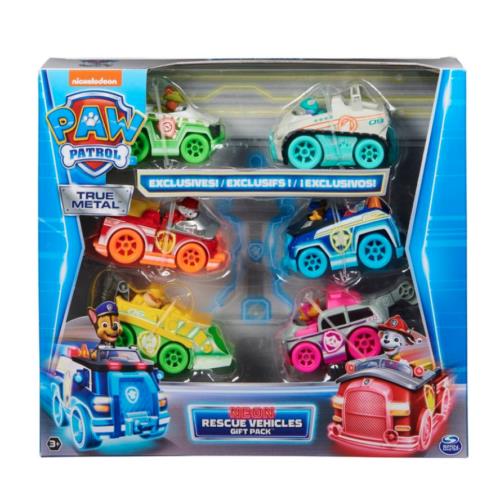 Paw Patrol True Metal Neon Rescue Vehicles Cars - 6pk Toy with Box