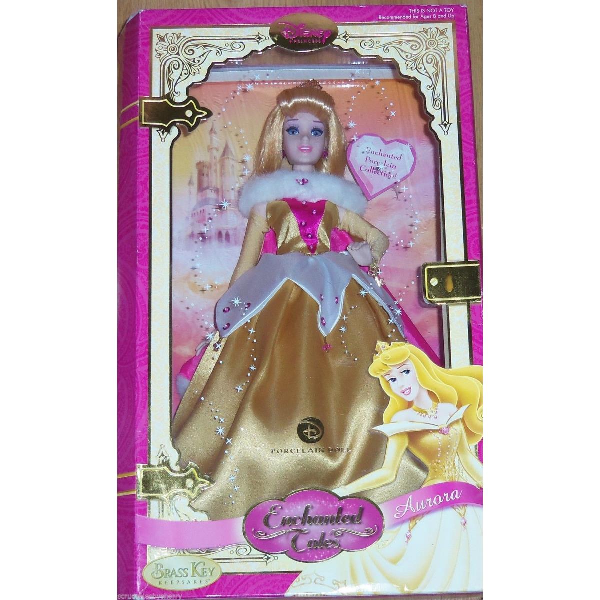 Disney Princess Aurora Porcelain Doll Brass Key Sleeping Beatuy Rare Enchanted