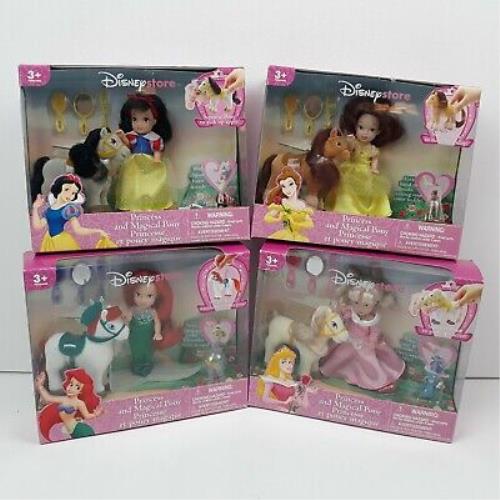 Vintage Disney Store Princess Magical Pony Set 4 Aurora Ariel Belle Snow White