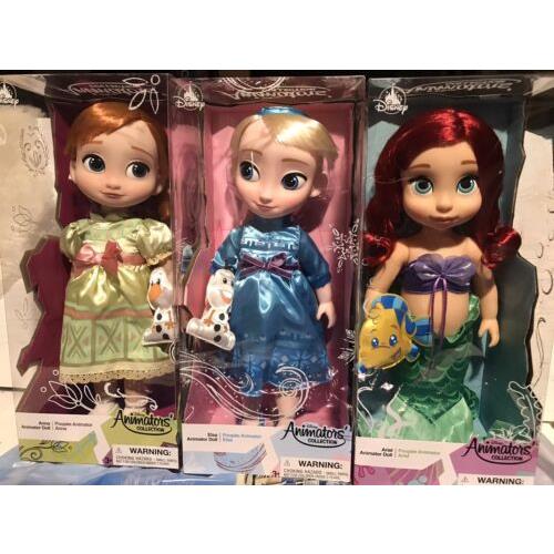 Disney Store Animators` Collection Elsa Anna Ariel Doll Bundle 16