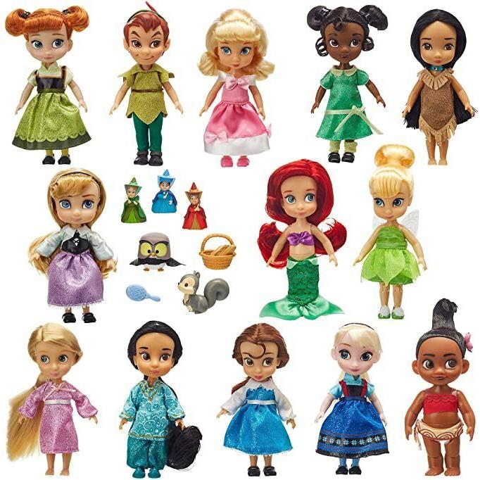 Disney Store Animators 13 Mini Doll Set Ariel Belle Elsa Snow White Cinderella - White