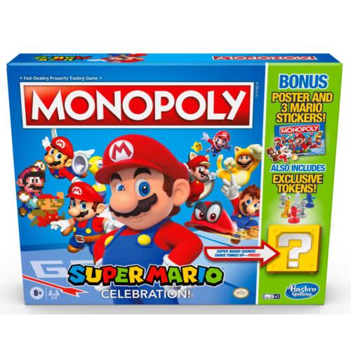 Hasbro Super Mario Monopoly Celebration Edition Board Game with Poster and Stickers