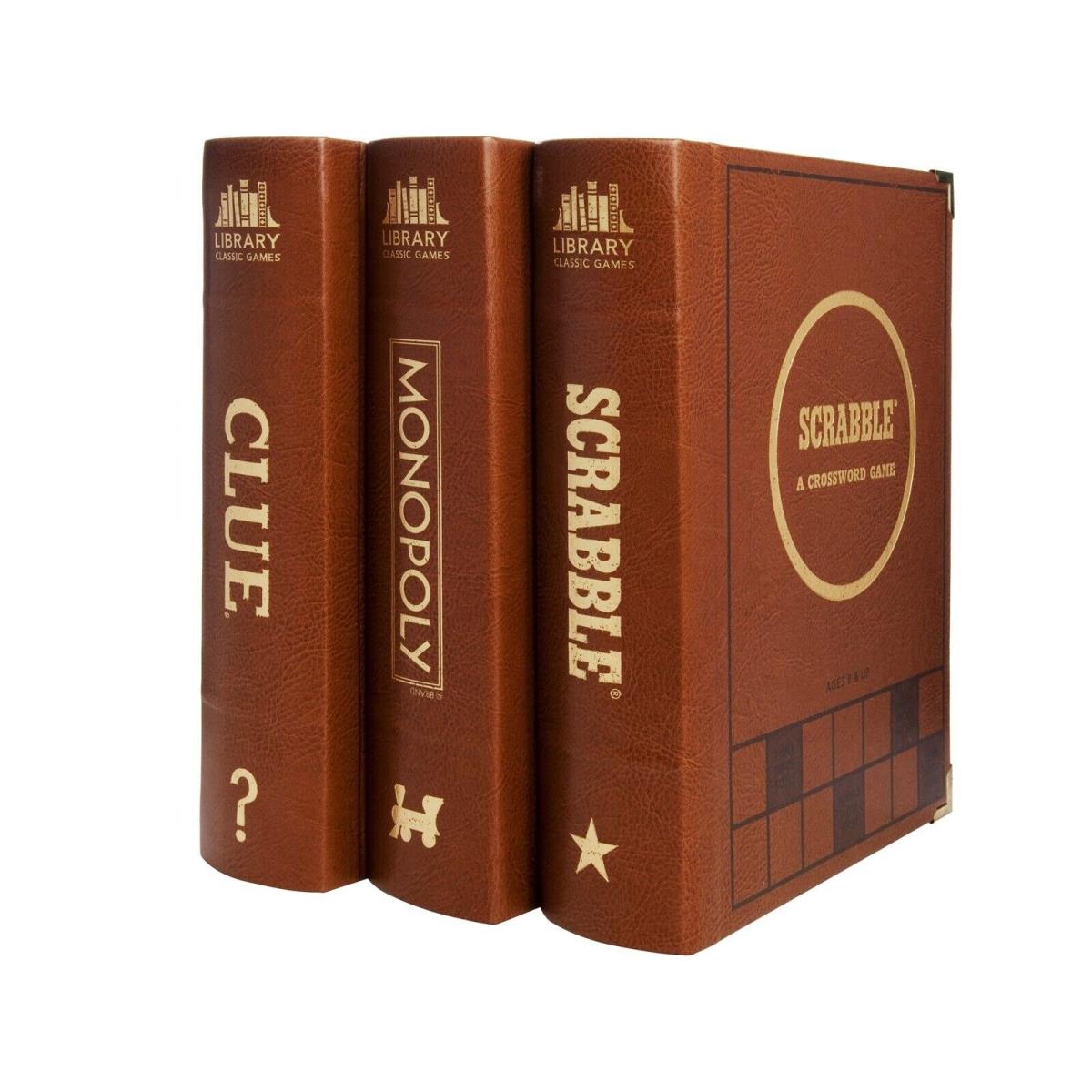 Library Classic Games Collection Monopoly Clue Scrabble Vintage Book Edition