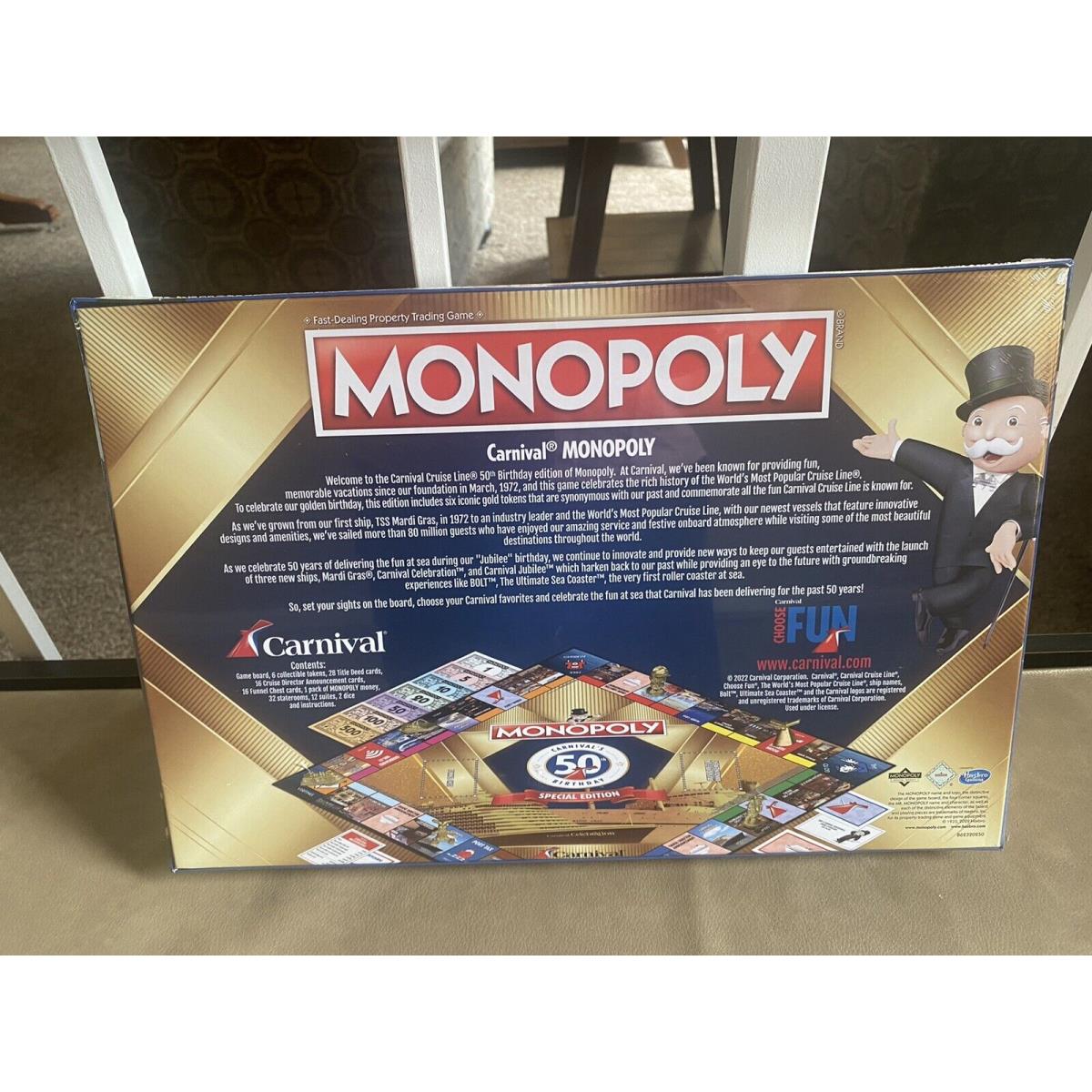 Monopoly Carnival Cruise Line 50th Birthday Edition Family Board Game